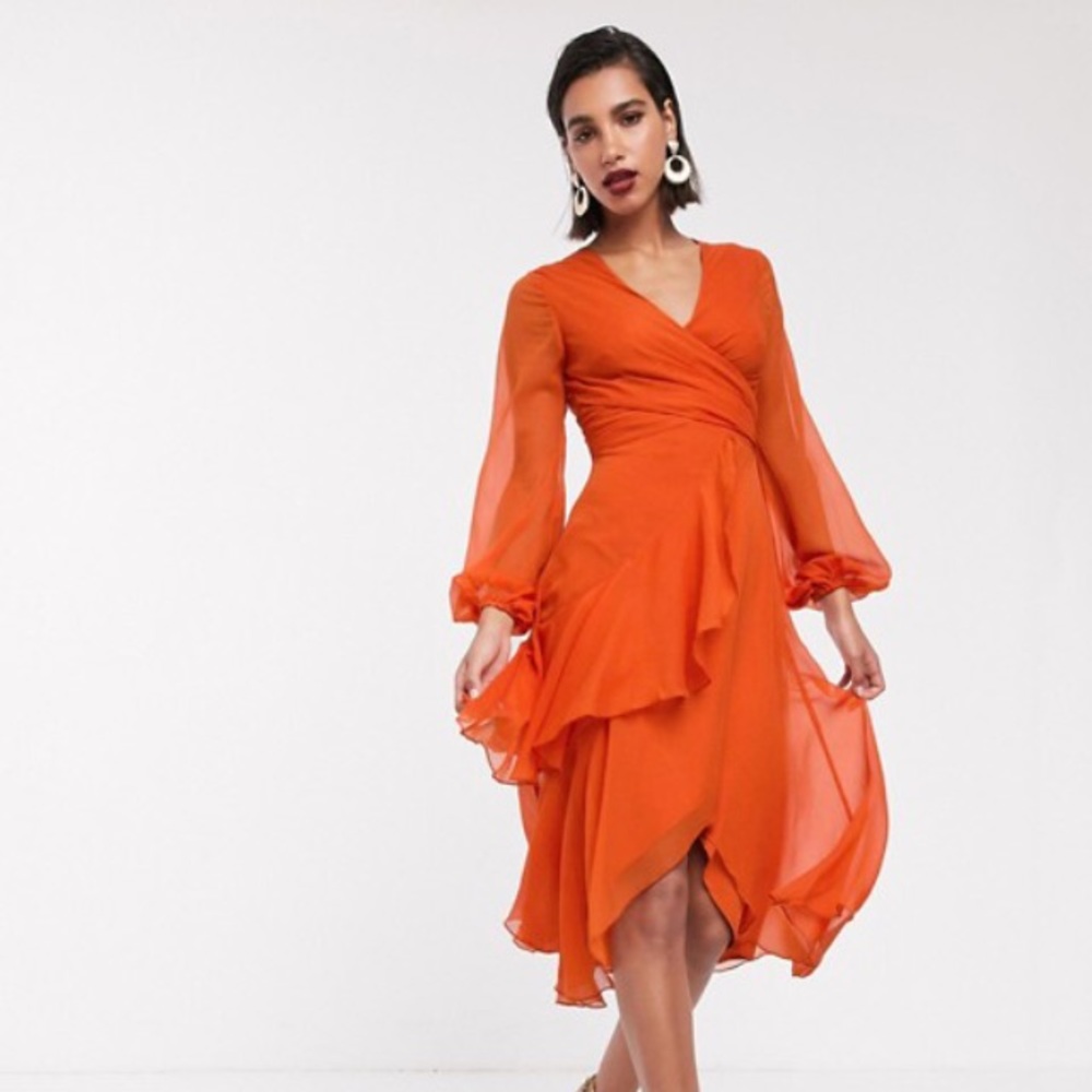 ASOS wrap waist midi dress with long sleeve